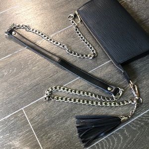 Purse Strap Shoulder Cross Body Black Silver Leather Chain